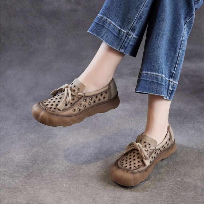Johnature Ретро дышащие женские туфли-слипоны из натуральной кожи с перфорацией и мягкой подошвой