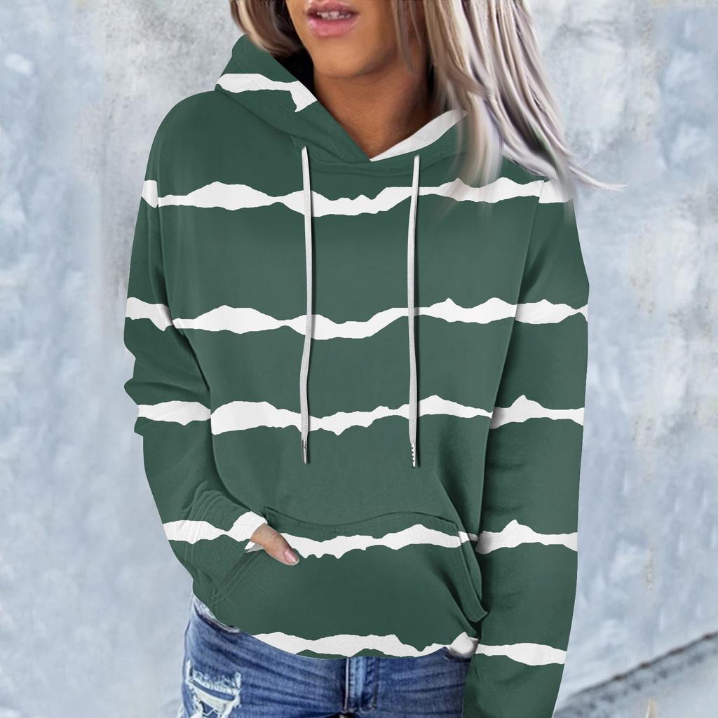 Ladies Fashion Casual Long Sleeve Striped Print Hoodie