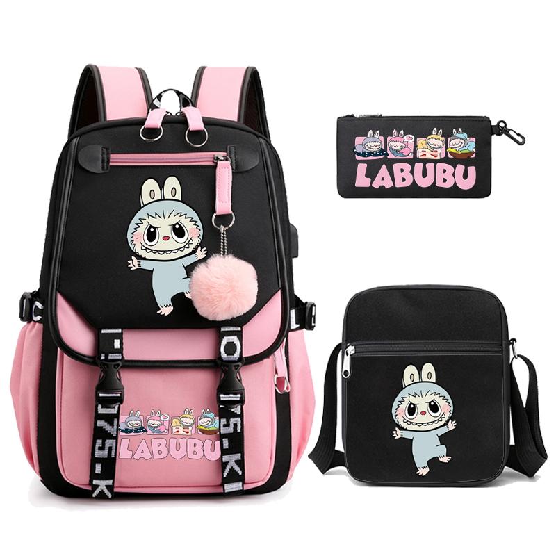 3Pcs/set Cute Printed Backpack with Shoulder Bag Pencil Case Schoolbag Teenager Student Boy Girl Large Capacity Bookbag