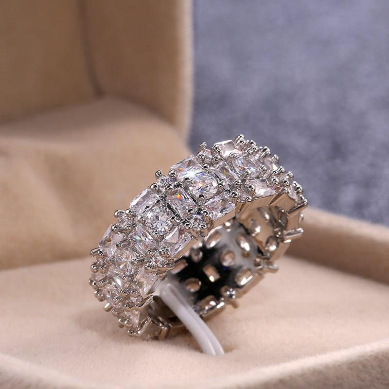 Luxury S925 Stamp Silver Color Dazzling AAA Mosaic CZ Zircon Finger Rings For Women Vintage Wedding Female Jewelry Anillos Anel