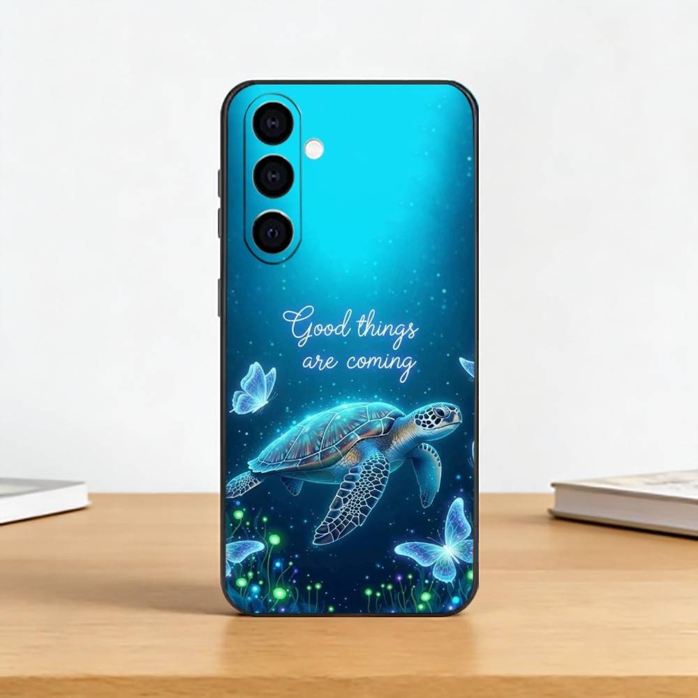 Милый маленький телефон-черепаха Чехол для Samsung Galaxy A73,A72,A71,A70,A53,A52,A51,Мягкий силиконовый черный чехол