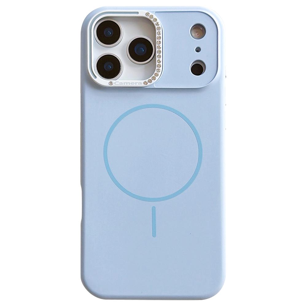 For iPhone 17 Pro Case Compatible with MagSafe Rhinestone Decor Lens Frame Silicone Phone Cover