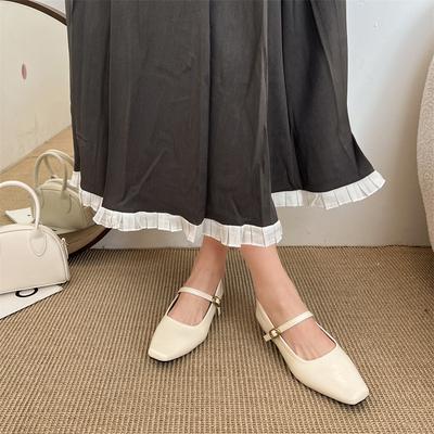 Красные ретро туфли-лодочки на толстом каблуке, женские 2025 новая коллекция весна-осень, под юбку, квадратный носок, французские универсальные туфли Мэри Джейн