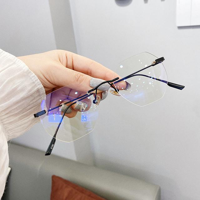 Синие очки без оправы с блокировкой света, женские прозрачные компьютерные очки, многоугольные оптические линзы, мужские очки, очки для очков