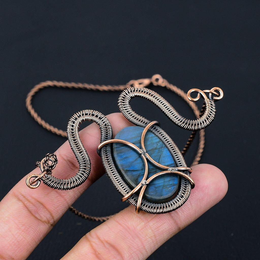 Ювелирные изделия ожерелья драгоценного камня лабрадорита чистые медные обернутые ручной работы для подарка