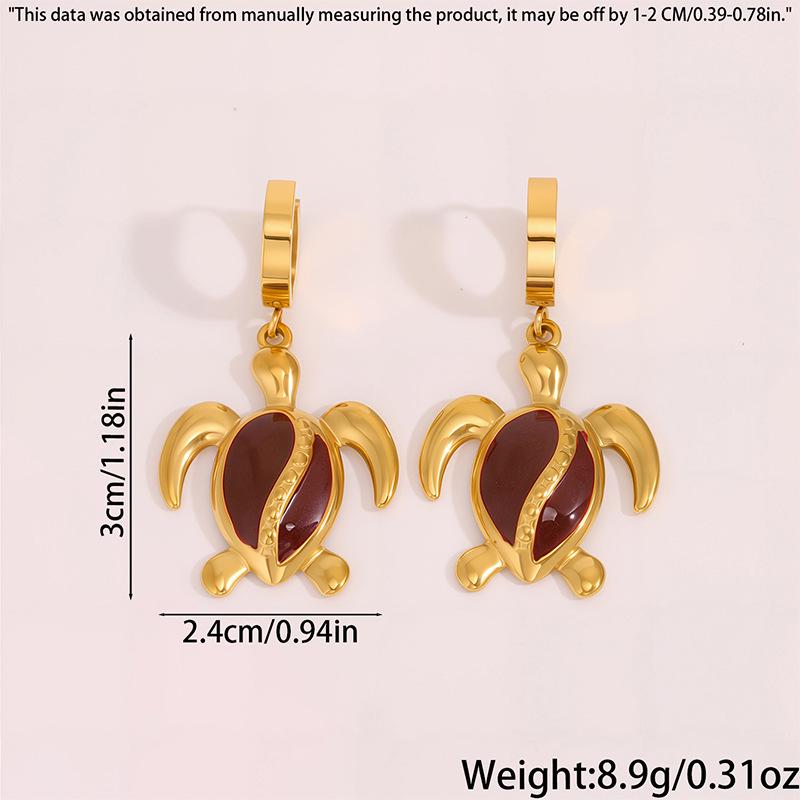 Эмалированные серьги-подвески в морском стиле с морской черепахой - Женские из нержавеющей стали, роскошные