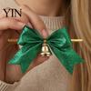 Decorative Bows with Bells 2 Pcs Christmas Bell, 4 Inch Glitter Ribbon Bows, Pre Tied Hanging Holiday Ornaments Xmas for Gift Wrapping, Wreath, Tree,