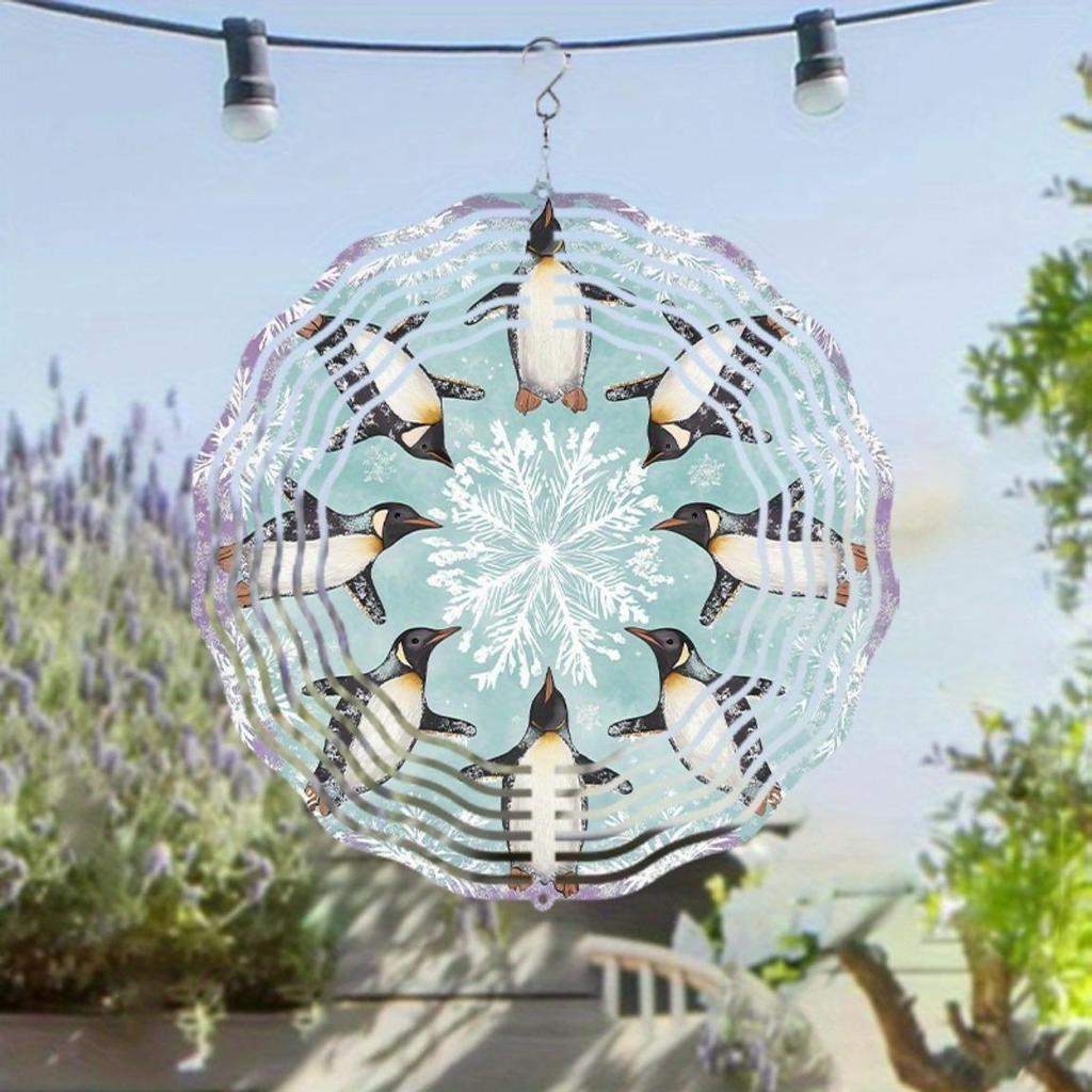 10 Inch Hanging Wind Chime with Swivel Hook Penguin Snowflake Design Blue Green Accents Garden Decor Gift for Friends Family