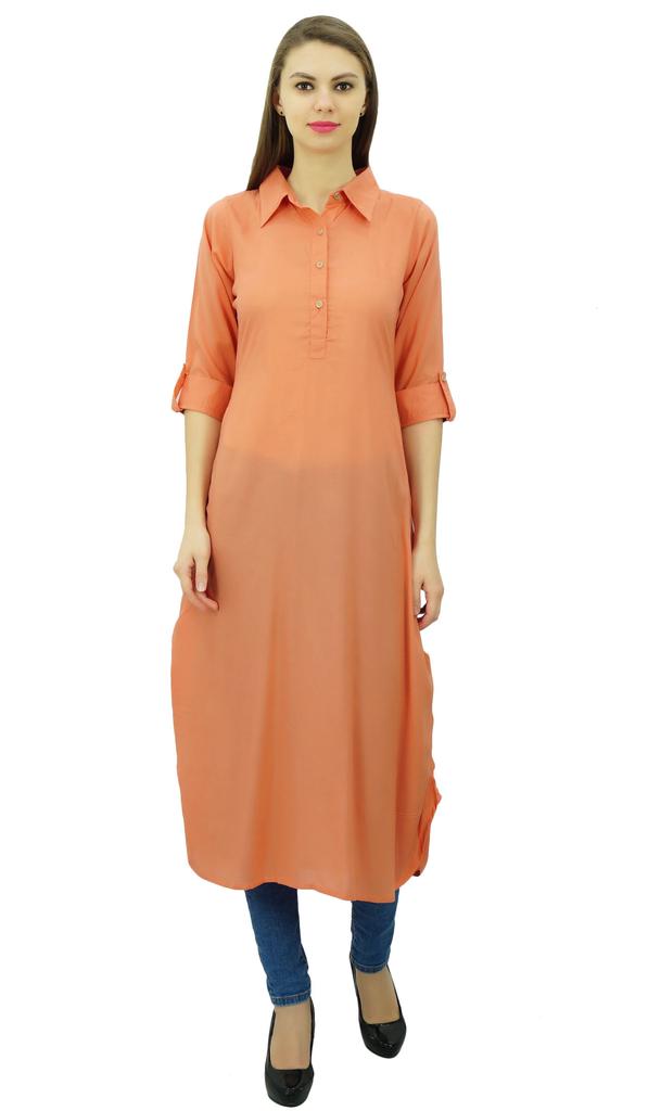 Phagun Индийская хлопковая смесь Курти Курта Повседневная одежда Воротник Туника Для