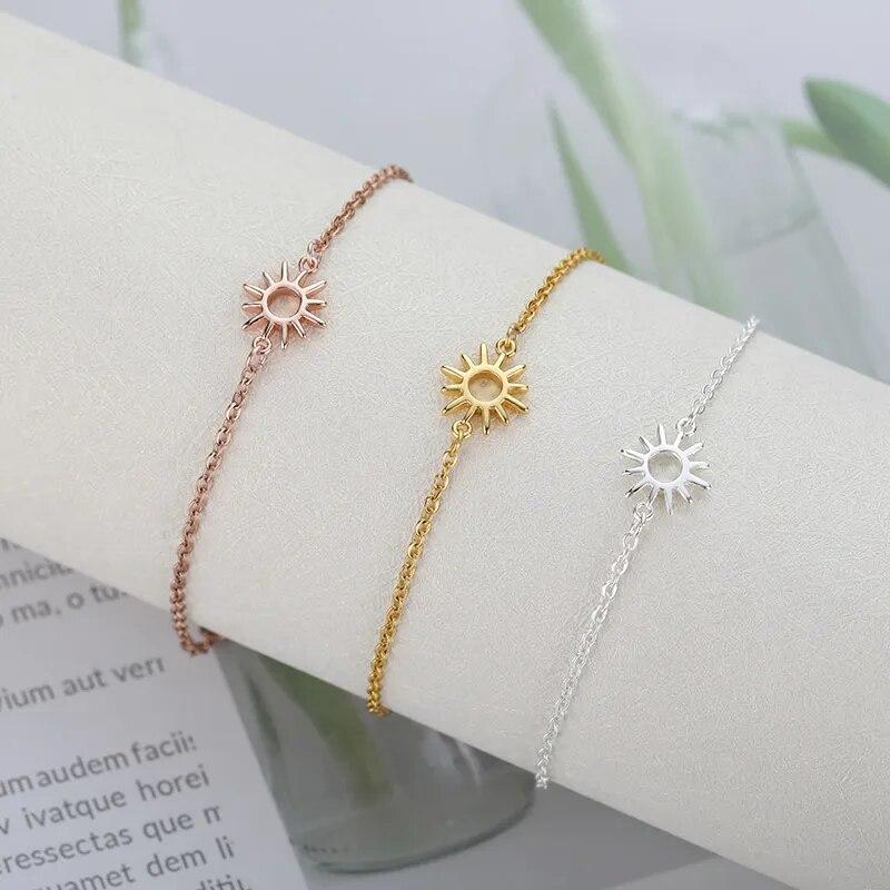 ICFTZWE Sun Hollow Bracelets For Women Stainless Steel Hand Chain Vintage Sunflower Anklet Boho Foot Jewelry Accessories