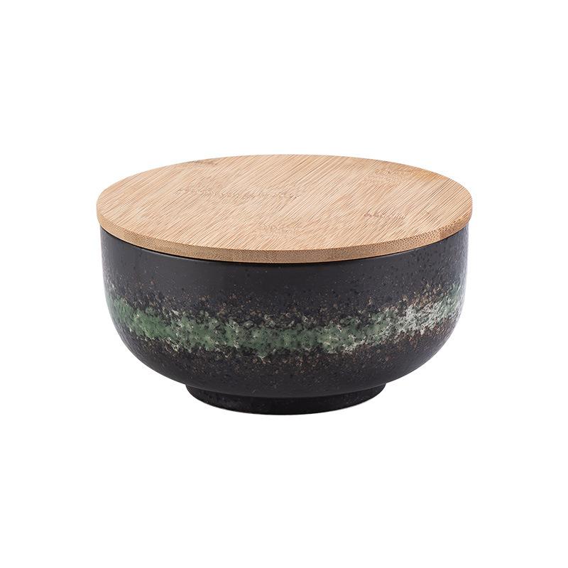 Japanese Ramen Bowl Set Black Ceramic Tableware Instant Noodle Bowl With Lid Superbowl