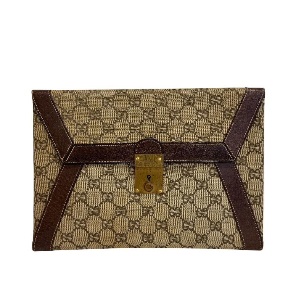 GUCCI Vintage Old Gucci Letter Pouch Business Bag GG pattern canvas Clutch bag beige canvas Used