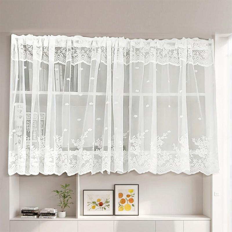 1Pc Through Pole Style Rural Style Curtain Half Blackout Double Row Lace Modern Partition Door Curtain Multiple Sizes Lace