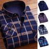 Men Fall Winter Shirt Color Matching Plaid Print Thick Plush Long Sleeve Lapel Single-breasted Cardigan Formal Business Style Mid-aged Father