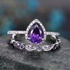 Sterling Purple Cubic Zircon Set Rings for Women Wedding Party Temperament Elegant Lady Accessories Fashion Jewelry