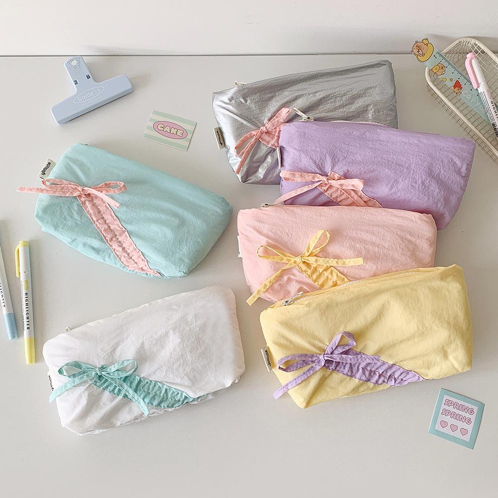 1 шт. Милый пенал с бантиком, Корейский милый стиль, Мягкий на ощупь, Чехол-органайзер для ручек для канцелярских принадлежностей, Студенческий школьный подарок