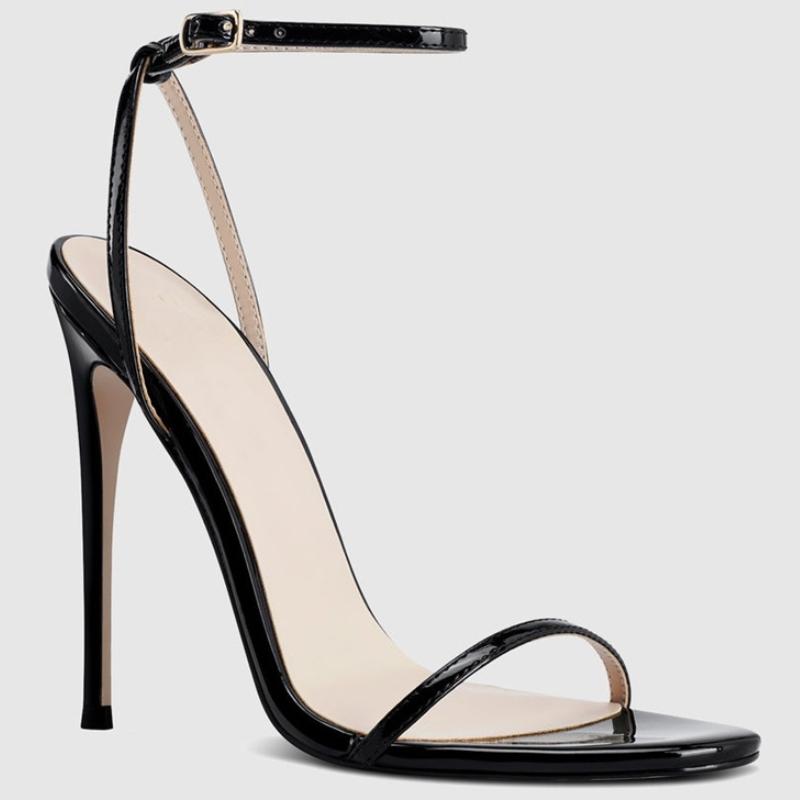 Сексуальные женские сандалии Летняя обувь 2025 Ремешок на щиколотке Шпилька Высокий каблук Зеленый Телесный Черный Свадебные Туфли для танцев Большой размер 45