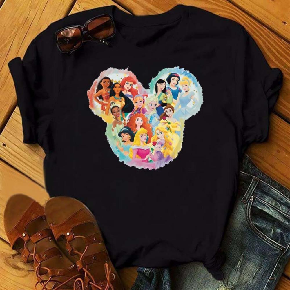 Kawaii Clothes Disney Princess Women T Shirt Tops Harajuku Cartoon Graphic Ladies Tees Cute T-shirt Female T Shirts