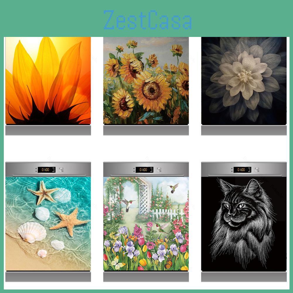 Flowers Stickers Sun To Wall Cover Fridge Rural Kitchen Refrigerator Beach Shell Black Cat Dishwasher Vinyl 3d Wall House Murals