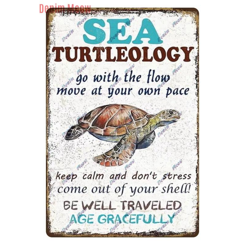 Vintage Sea Turtle Decor Sea Snail Metal Tin Sign Nautical Beach Ocean Theme Retro Seaside Underwater Summer Plates WY