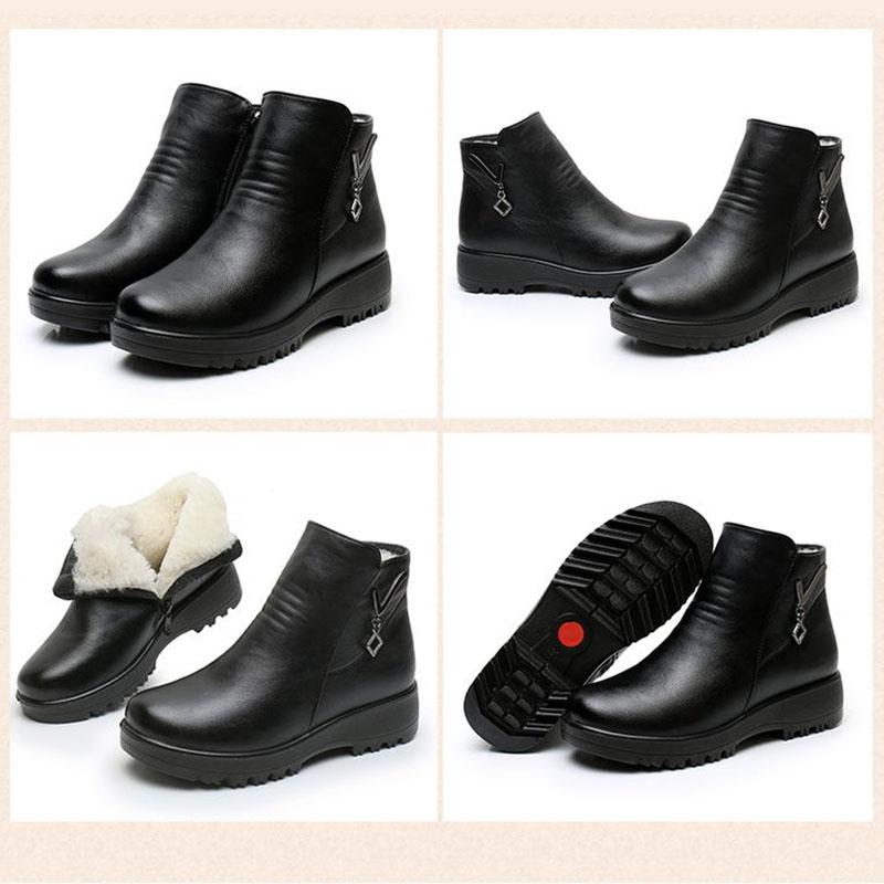 Женские плюшевые теплые кожаные ботинки из мягкой кожи, нескользящие короткие ботинки на мягкой подошве на плоской подошве, утепленная зимняя обувь