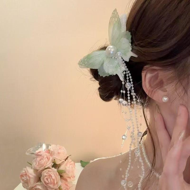 Fairy Butterfly Tassel Claw Clip – Transparent White Mori Style Hair Accessory