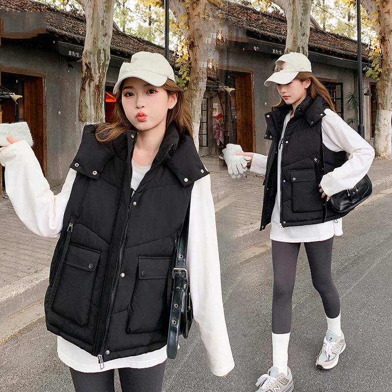 Осенне-зимняя куртка-пуховик с капюшоном, жилет, женская универсальная повседневная верхняя одежда, хлопковый жилет, куртка, толстое верхнее пальто
