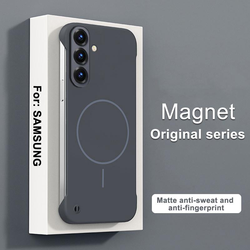 For Magsafe Frameless Magnetic Case For Samsung S26 S25 S24 S23 S22 S21 S20 FE Plus Note 20 Ultra Solid Color Hard PC Back Cover