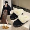Winter Women's Round Toe Cotton Shoes Half Slippers Thickened Plus Velvet Warm Snow Boots