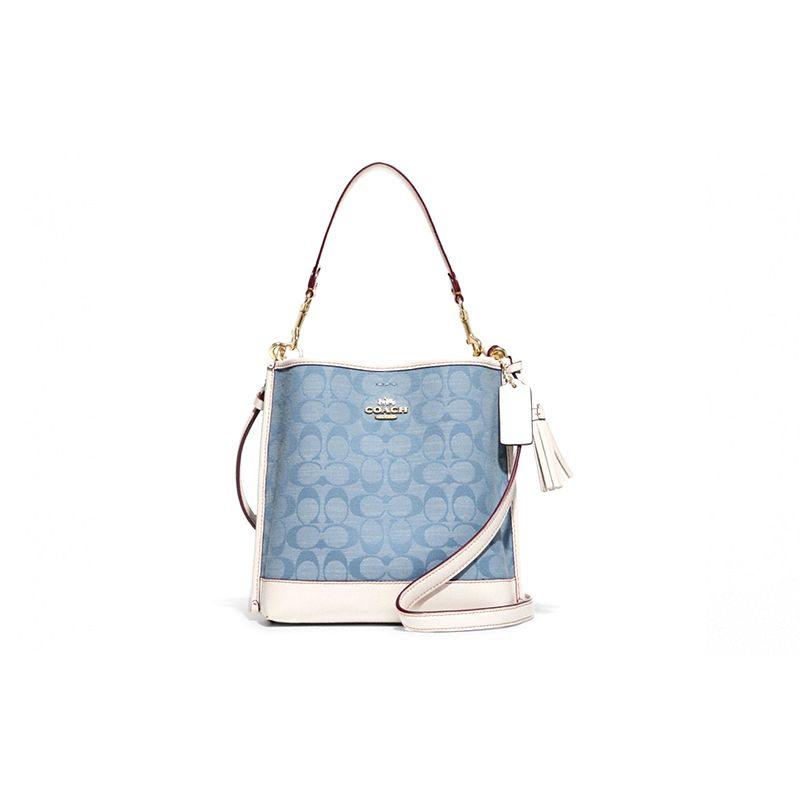 Coach Mollie Classic Monogram Coated Canvas And Smooth Leather Bucket Bag Women bags Blue CA583-IMUDY