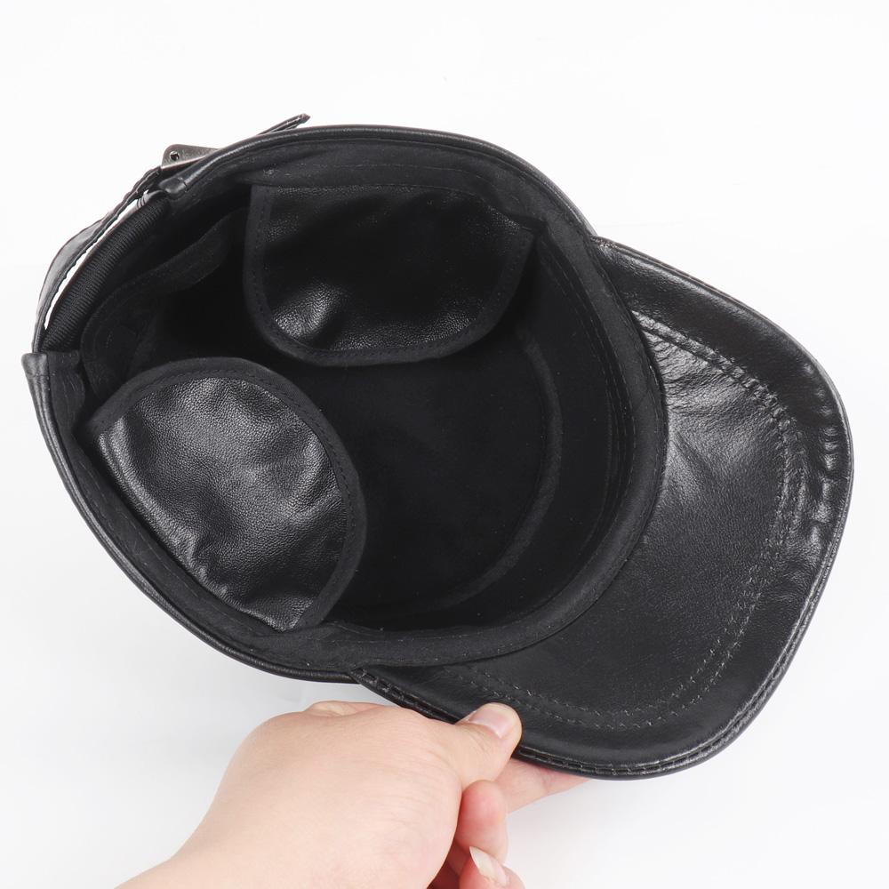 Men Fashion Genuine Cowhide Leather Baseball Cap Casual Real Leather Hat Autumn Winter Real Cowhide Leather Ear Protection Caps