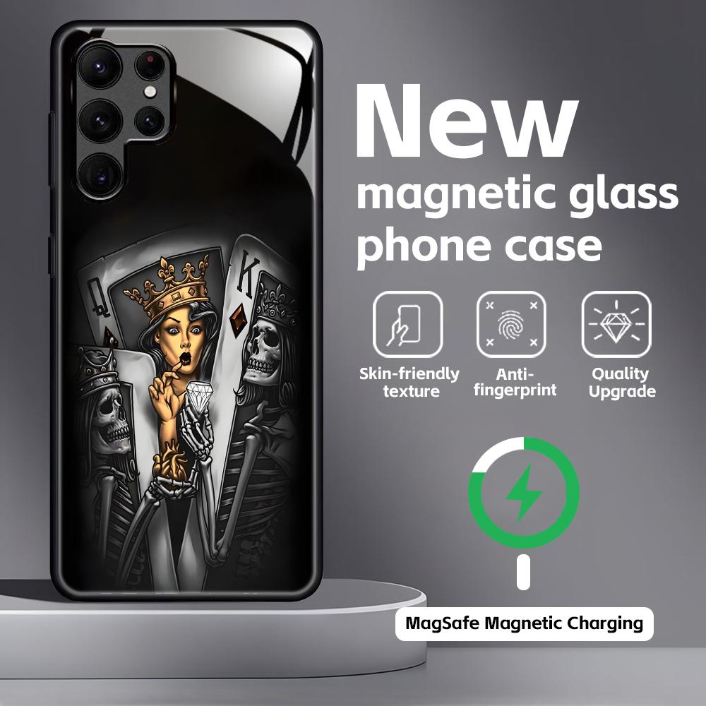 poker Phone Case For Samsung S26 S25 S24 S23 S22 S21 Plus Ultra Note20 Glass Magnetic Case