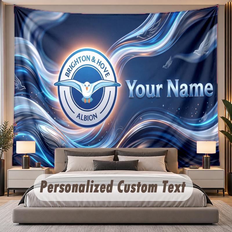 Custom Name Text Tapestry Brighton & Hove Albion Football Personalized Polyester Wall Tapestry For Bedroom And Room