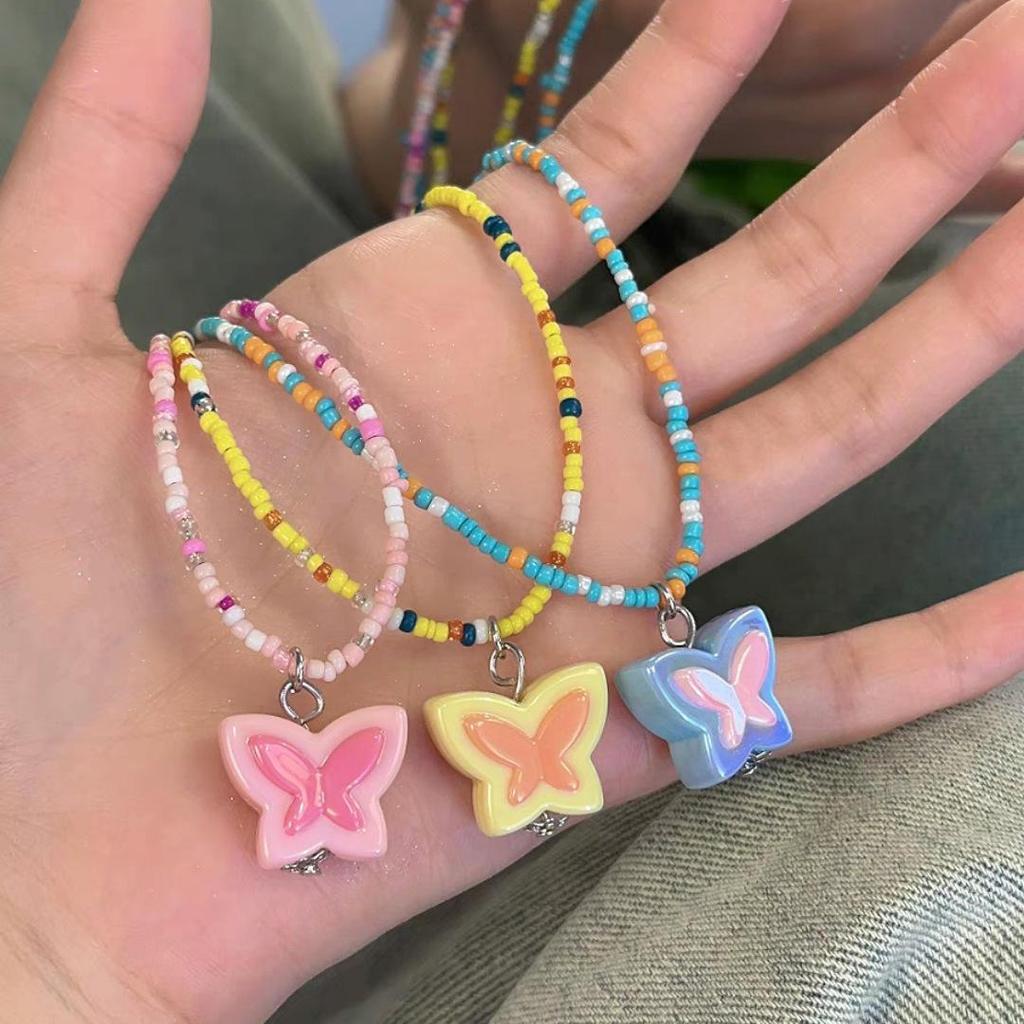 Ожерелье из разноцветных бусин в виде бабочки: Легкая роскошная цепочка на ключицу в стиле Y2K для женщин
