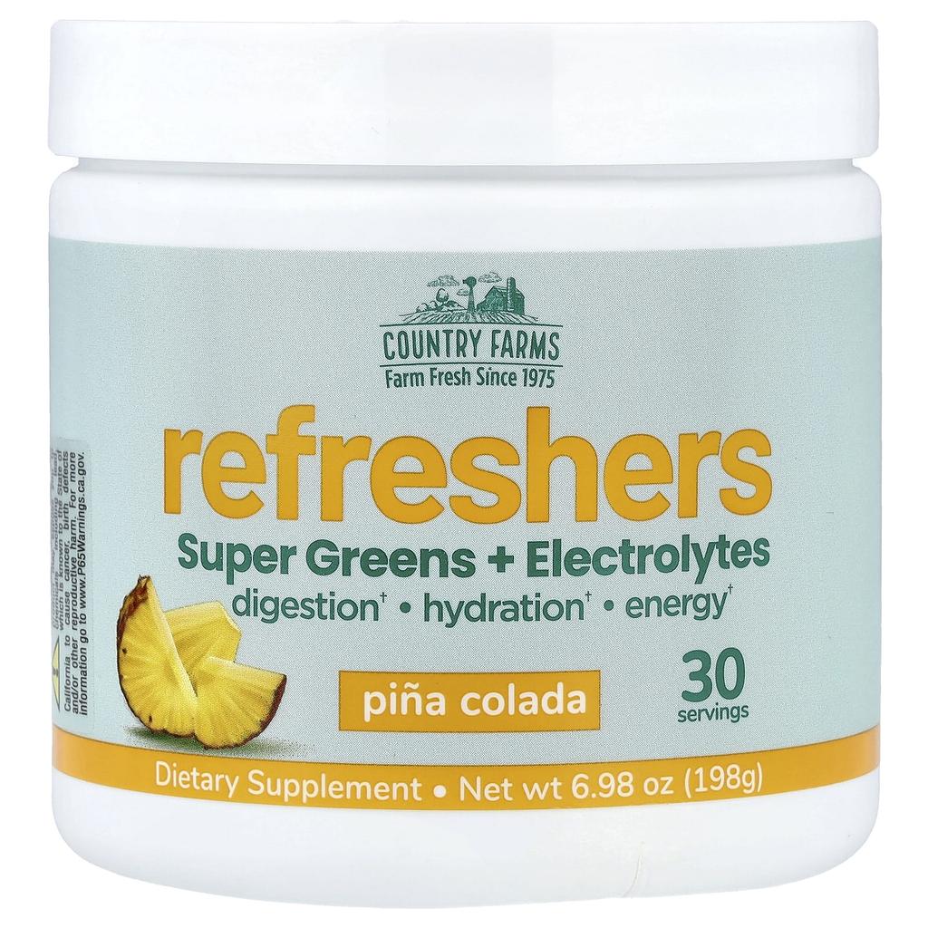 Country Farms, Refreshers, Super Greens + Electrolytes, Pina Colada, 6.98 oz (198 g)