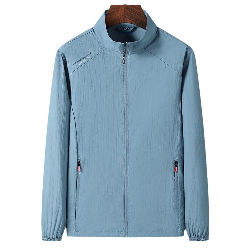 Солнцезащитная одежда мужская летняя повседневная тонкая секция дышащая ледяная шелковая кожа пальто открытый воротник солнцезащитная одежда однотонные топы