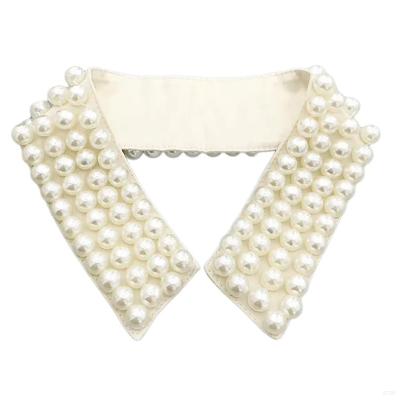 M7DD Модный бисерный ложный воротник из искусственного жемчуга для женщин, повседневная и формальная одежда, съемный чокер, вставка для рубашки, воротник-лацкан