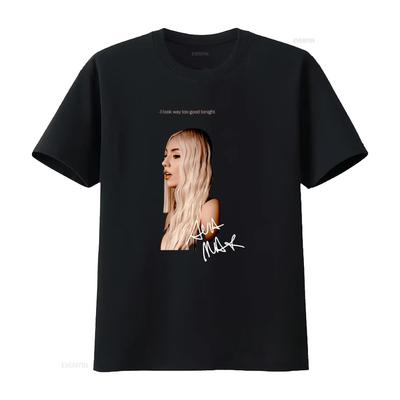 Хлопковая черная футболка Ava Max Signature Все размеры Принт «Сегодня я выгляжу слишком хорошо» Bt083 винтажная стираная стильная эластичная повседневная