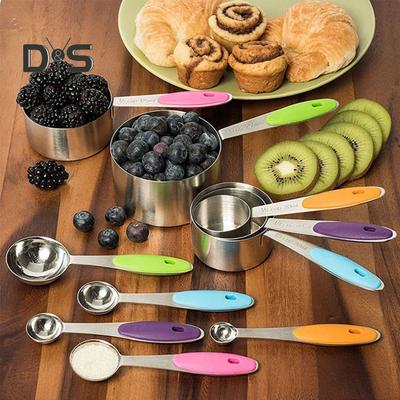 5 шт./компл. мерная ложка из нержавеющей стали, силиконовая ручка, прочный набор мерных ложек для сахара, порошка, жидкости