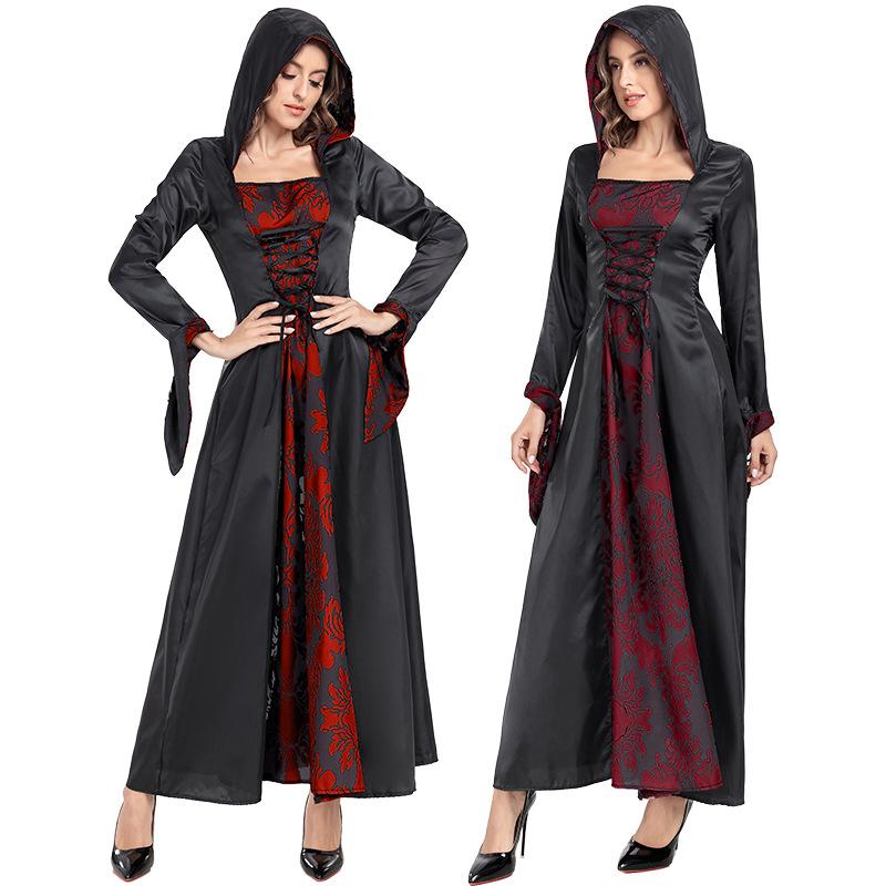 Medieval clothing court dress, retro dress, European and American retro long-sleeved hooded adult performance clothes