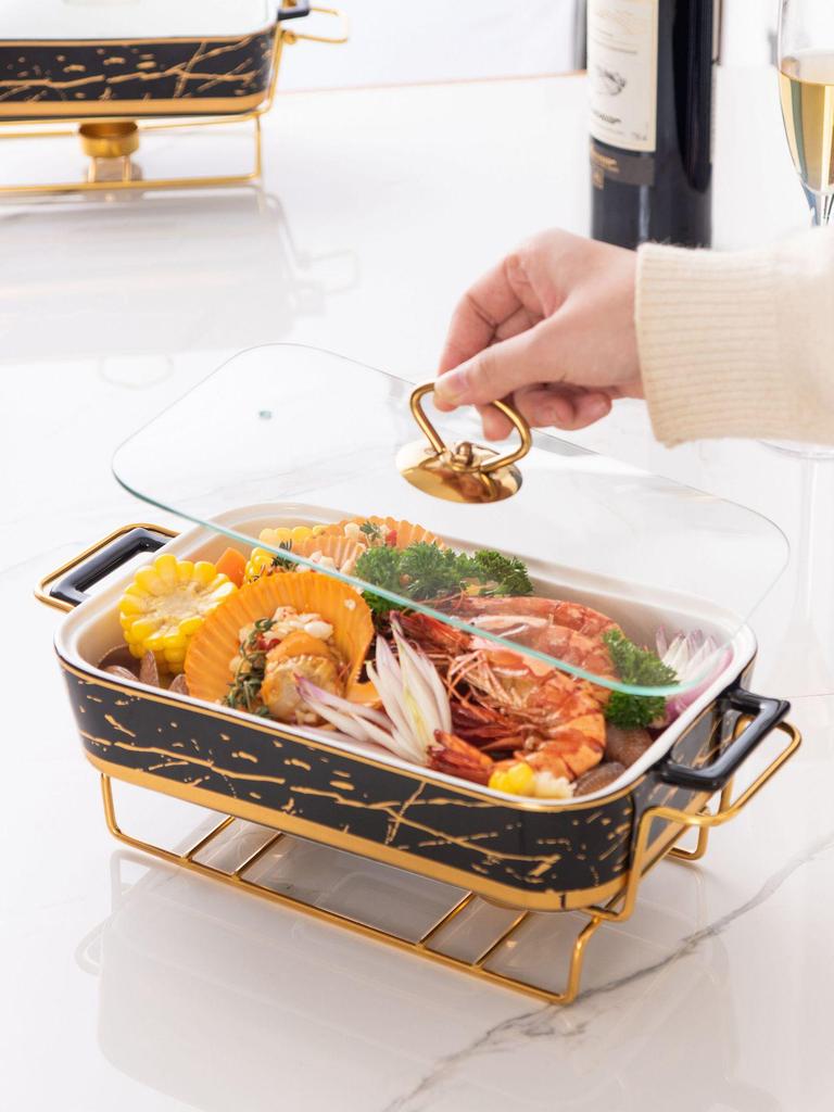 Керамический поднос Nordic с двумя ушками: Легкая роскошная посуда для выпечки, подогрева свечей или подачи супов и сухих блюд.