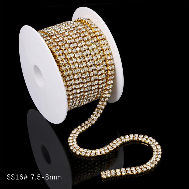1Yard 2Rows 1Row Crystal Rhinestone Chain Sew-On Glue-On Pearls Trim Copper Cup Chain For Clothes DIY Jewelry Making Accessories