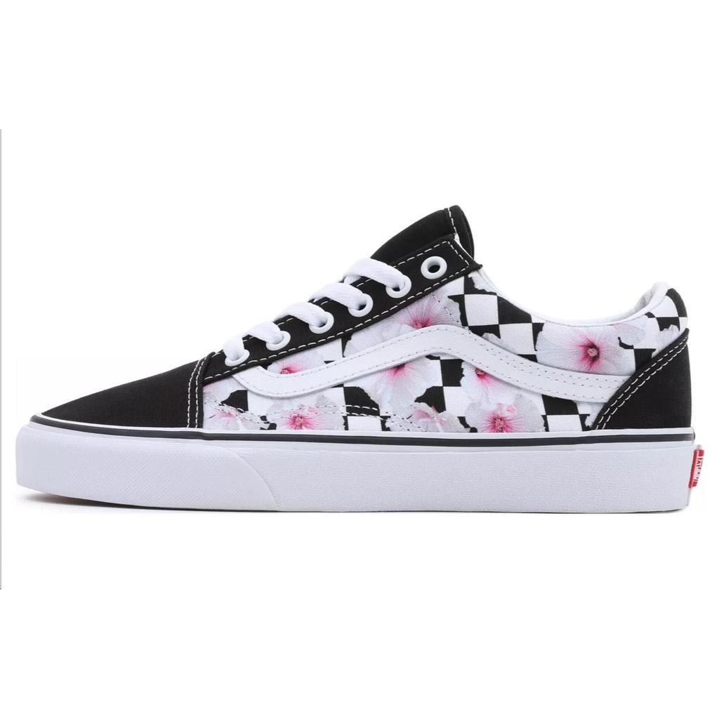 Vans Old Skool Hibiscus Check Casual Low Top Skate Shoes Unisex Sneakers Black White Pink VN0007NTBM8