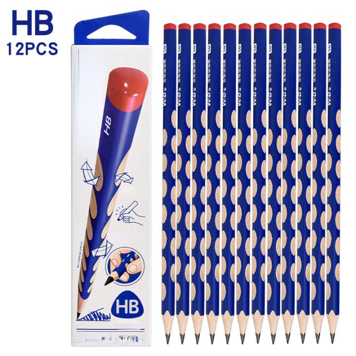Childrens Nontoxic 12pcs Pencils Corrective Practice Calligraphy Student Sketch Wooden Pencil Office Stationery 05882