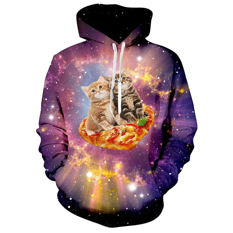 Galaxy Cat Riding Dinosaur Shark Graphic Hoodie Men Clothing Unisex 3D Print In Hoodies Women Harajuku Fashion Y2k Pullover