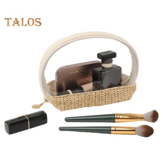 Соломенная косметичка ручной работы из прозрачного ПВХ, водонепроницаемая, большая вместимость, портативная, на молнии, многофункциональная дорожная косметичка-органайзер для туалетных принадлежностей