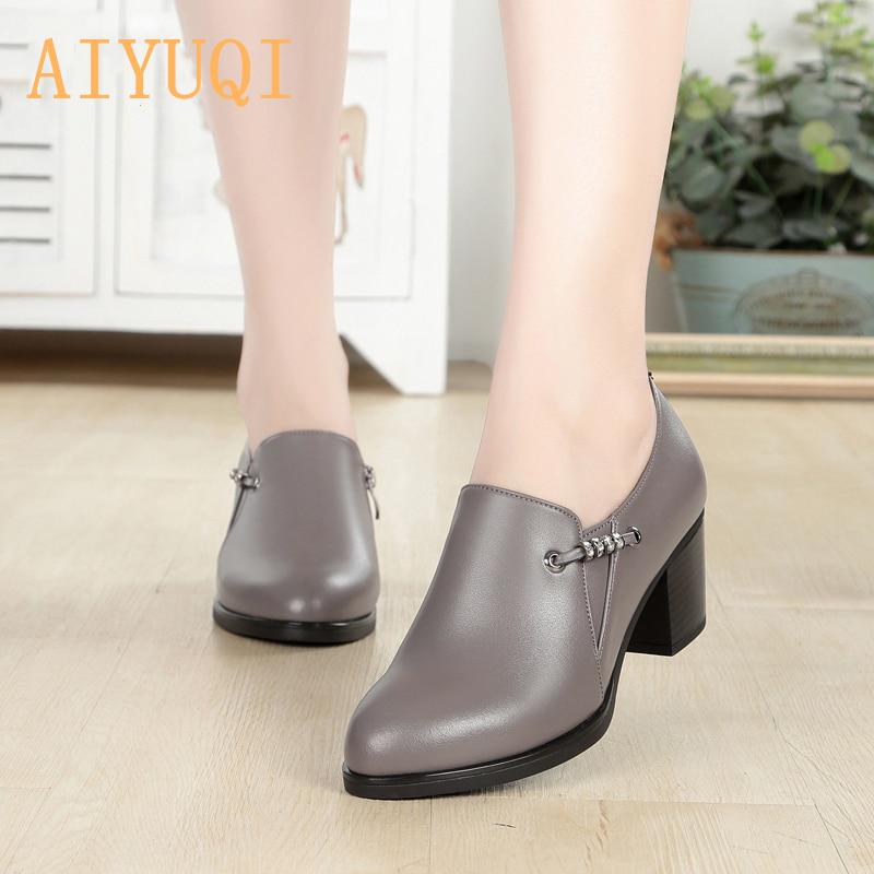 Genuine Leather Women Office Shoes High-heeled Sexy Women Dress Shoe Big Size Women Party Shoe