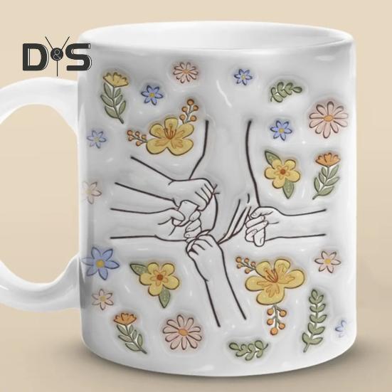 Керамическая кофейная кружка для мамы, цветочная кружка для воды, 11/15 унций, с ручкой типа С, чашка для питья, ручная работа, подарок на день рождения, Рождество для мамы, бабушки, дочери