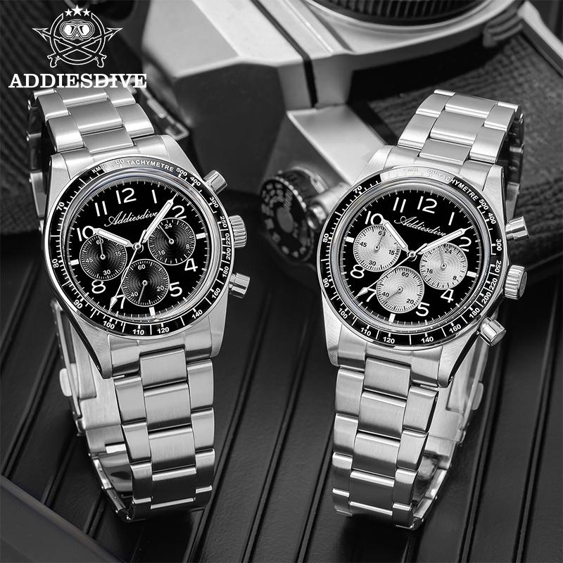 ADDIESDVIE New Stainless Steel Men Watch Ceramic Bezel Luminous Multifunctional Chronograph Quartz Watches AD2543 Man Clock