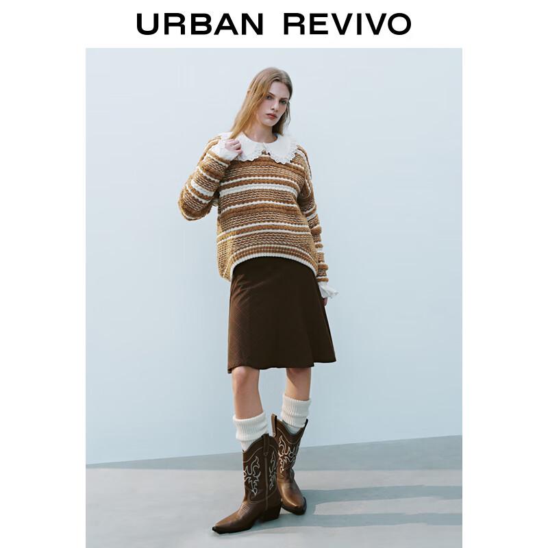 UR 2025 Весенний женский винтажный свитер в стиле Адан с контрастной текстурной вязкой